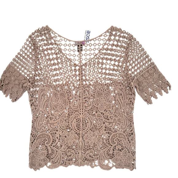 Boho Button Up Beach Cardigan NWT Questions by Say What Beige Crochet Knit  XL - Picture 2 of 8